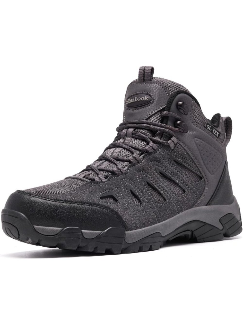 Men's Grey Waterproof Shoes Casual Mid Top Round Toe Non Slip Hiking Boots